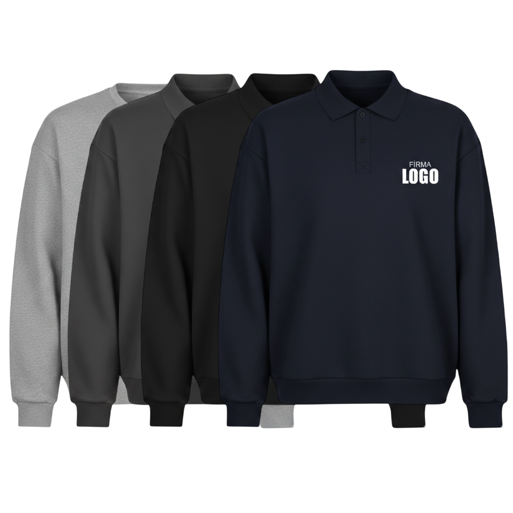 Polo Yaka 2 İplik Sweatshirt